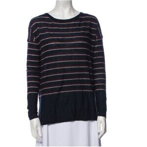 VINCE Women's Navy Wine Gray Stripe Wool Cashmere Soft Light Weight Sweater  XS